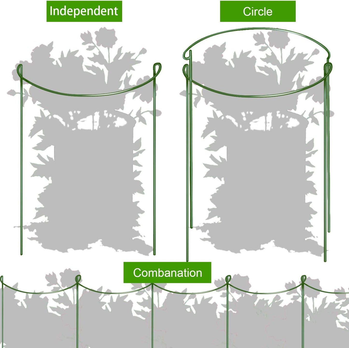 HiGift Peony Cages and Supports 24" H x 10" W, 8 Pack Tall Snake Plant Support Stake Half Round Metal Garden Stake for Indoor and Outdoor Plants, Flower Support Ring Border for Tomato,Hydrangea,Rose