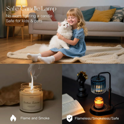 Candeldo Candle Warmer Lamp with Timer: Black Wax Melt Warmer | Height Adjustable, Dimmable, with 2 Bulbs, Modern Farmhouse Decor for Home, Bedroom, Gifts for Women, Birthday, Housewarming