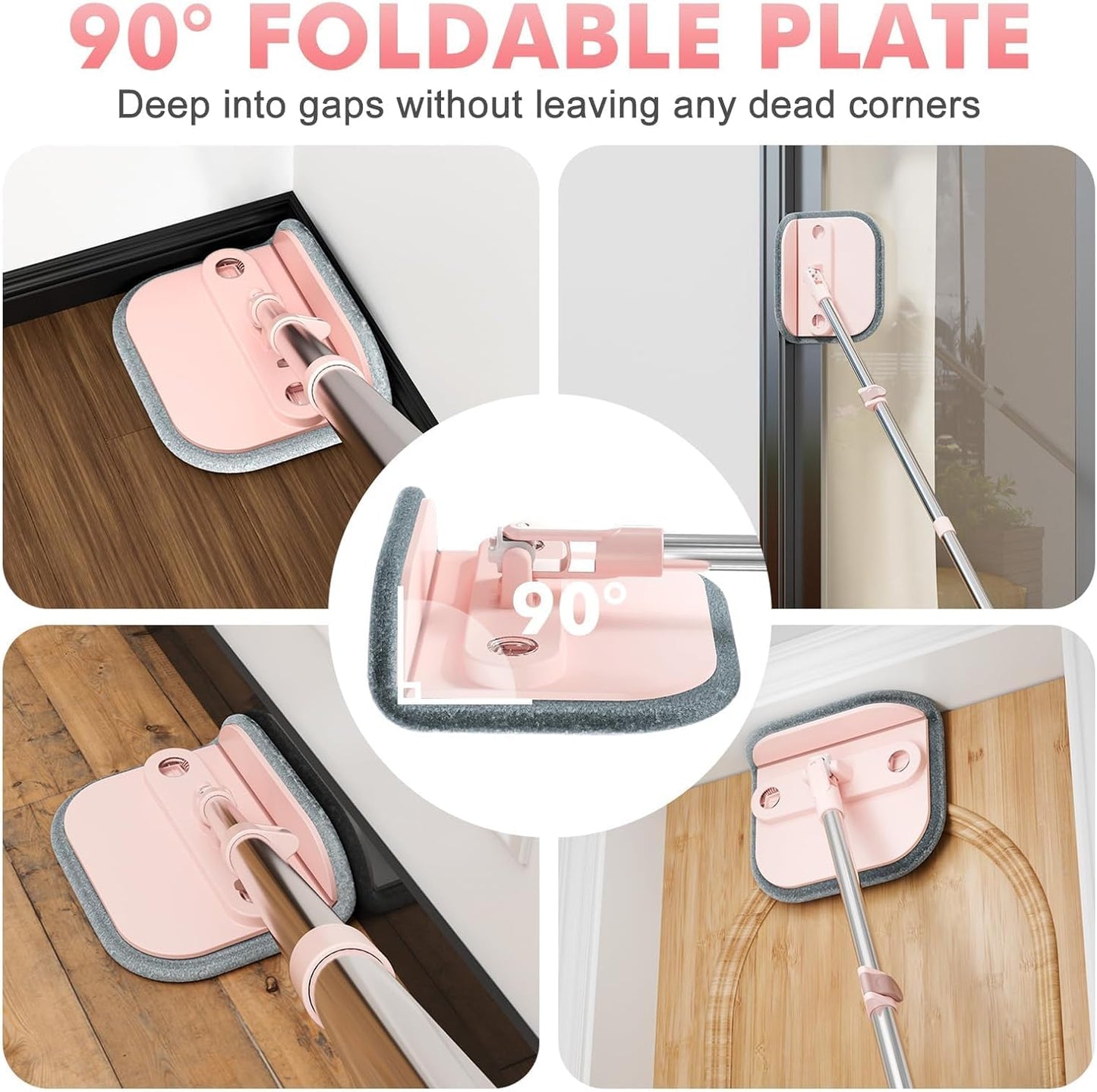 Spin Mop and Bucket Set with 2 Replaceable Microfiber Mop Pads with Self Separation Dirty and Clean Water System, Self Wringing 360° Rotating Square Mop Head for Hardwood Tile Marble Floors