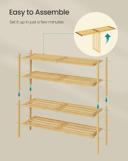 SONGMICS Bamboo Shoe Rack for Closet, Stackable Shoe Oragnizer with Modular Structure, Space-Saving Free Standing Shelf for Entryway Bedroom, 2-Tier, Holds 9-12 Pairs, Natural Color ULBS052YL01