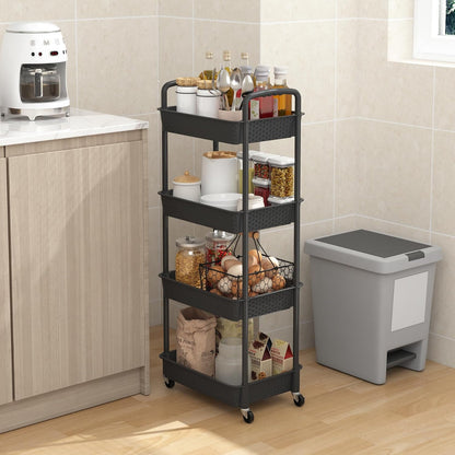 MOYIPIN 3-Tier Plastic Rolling Utility Cart with Handle,Utility Storage Cart for Office, Living Room, Kitchen,Movable Storage Organizer Shelves,White