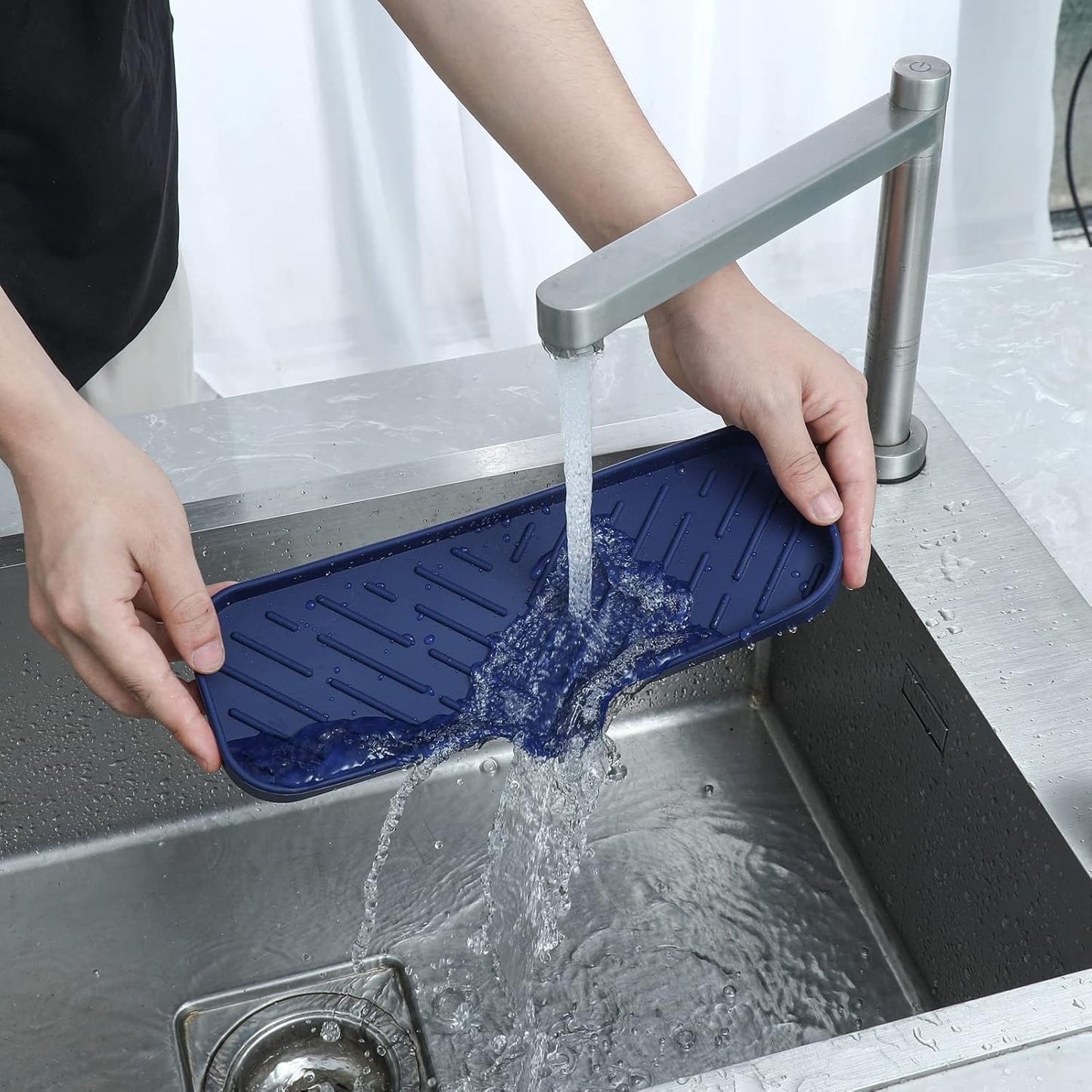 MicoYang Silicone Bathroom Soap Dishes with Drain Spout-Bathroom and Kitchen Sink Organizer,Sponge Holder,Dish Soap Tray,Perfect for Dispenser,Scrubber,Bottle,Cup on Sink or Counter-Coffee 4.9"×3.2"