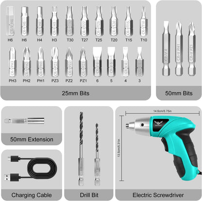 JENABOM Pink 3.6V USB Cordless Electric Screwdriver & Household Tool Kit | Power Screwdriver and Hand Tools in a Compact Box Case for Small Repair and Maintenance- Ideal Housewarming Gift, 112Pcs