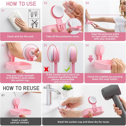 LEVERLOC Soap Dish Holder for Shower Suction Cup Wall Mounted Self Draining NO-Drilling Removable Bar Soap Sponge Holder for Bathroom Bathtub Kitchen Sink Waterproof Strong Vacuum Suction Adhesion