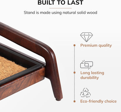Anji Mountain Heavy Duty Waterproof Wooden Shoe Storage Mat Organizer/Boot Storage Tray Multi Use for Entryway with Coir, Gray and Ivory Insert, 1 Tier, Fits 2 Pair (26.5" Wide)