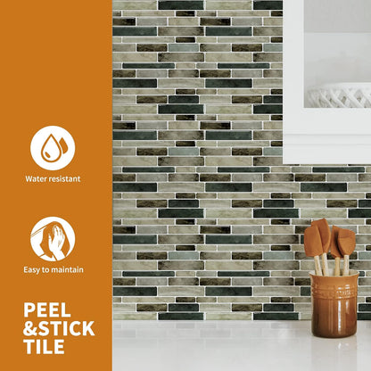 WOWSTAR 10-Sheet Peel and Stick Backsplash Tile for Kitchen, Back Splash Stick On Tiles for Kitchen Wall (Grey and Blue)