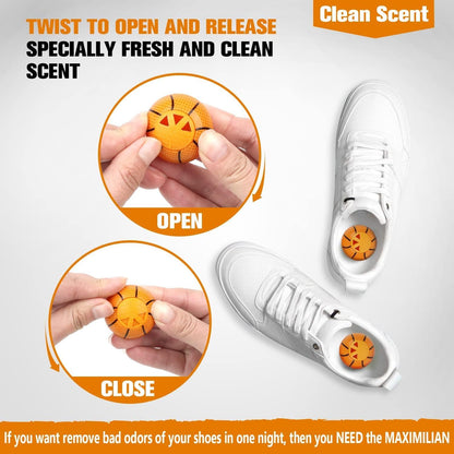 MAXIMILIAN Professional Shoe Deodorizer Balls 6pcs Orange Shoe Fresheners Balls Foot Odor Eliminator Odor-Fighting Freshener for Neutralizing Odor and Refreshing Sneaker,Wardrobe,Bags