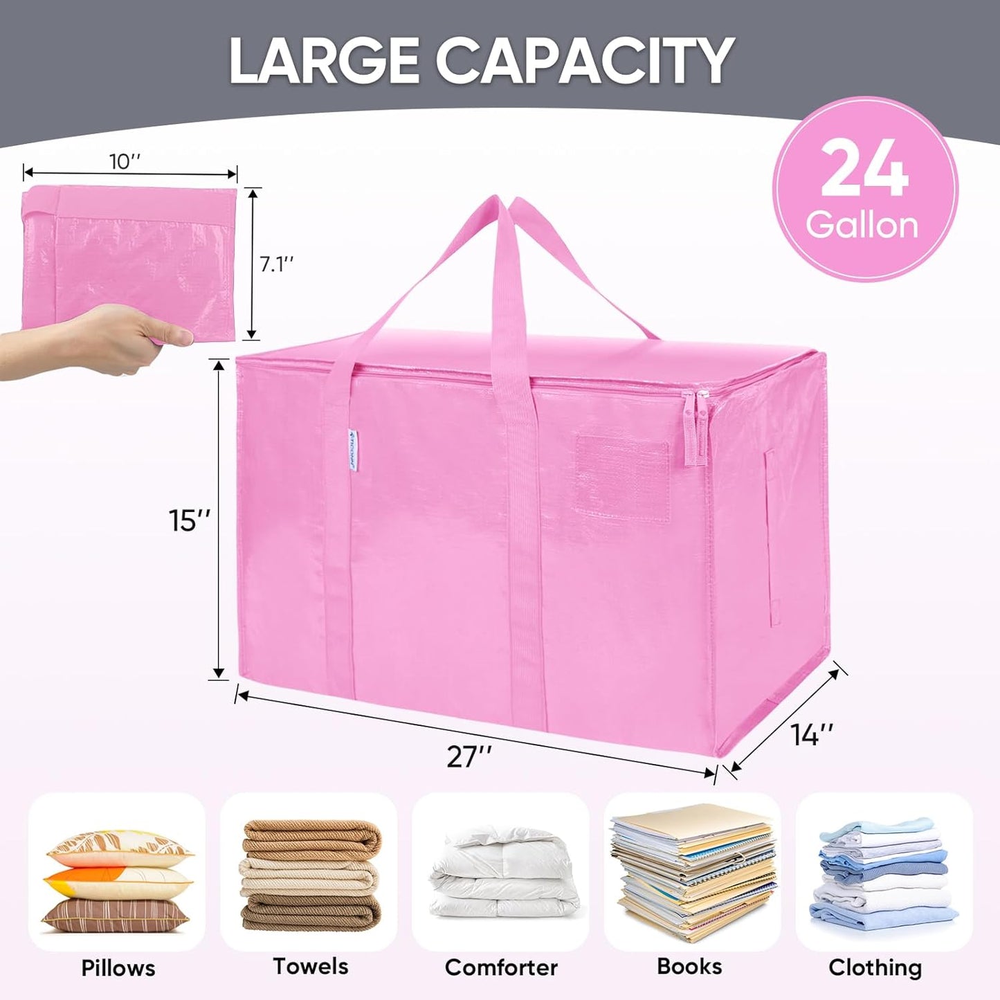 TICONN 4 Pack Extra Large Moving Bags Heavy Duty with Zippers & Carrying Handles, Durable Storage Bags Moving Boxes for Closet Organizers and Storage (4 Pack, Blue)