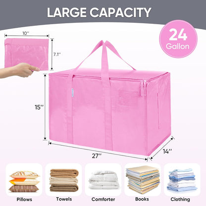 TICONN 4 Pack Extra Large Moving Bags Heavy Duty with Zippers & Carrying Handles, Durable Storage Bags Moving Boxes for Closet Organizers and Storage (4 Pack, Blue)