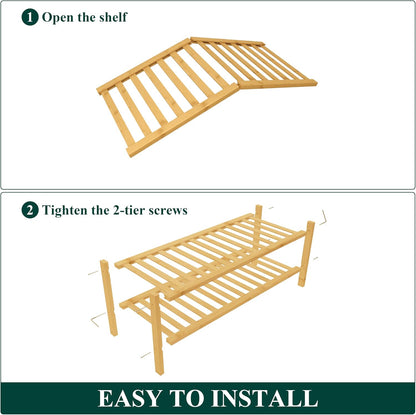 Smiry Bamboo Shoe Rack for Closet, 3 Tier Wooden Shoe Organizer, Stackable Wood Shoe Storage Shelf for Entryway, 14 Vertical Slats, One-piece Heavy-Duty Legs, 26.77"x11.02"x18.31", Natural