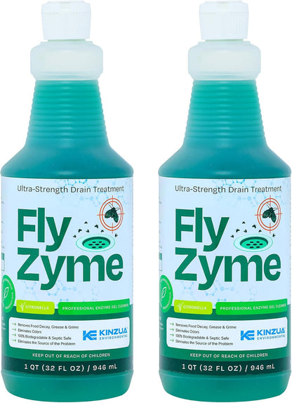 Fly-Zyme, Highly Concentrated Enzyme Drain Cleaner for Pipes, Drain Gel for Fruit Flies, Organic Waste Degrader & Odor Neutralizer, 32 fl oz, Pack of 2