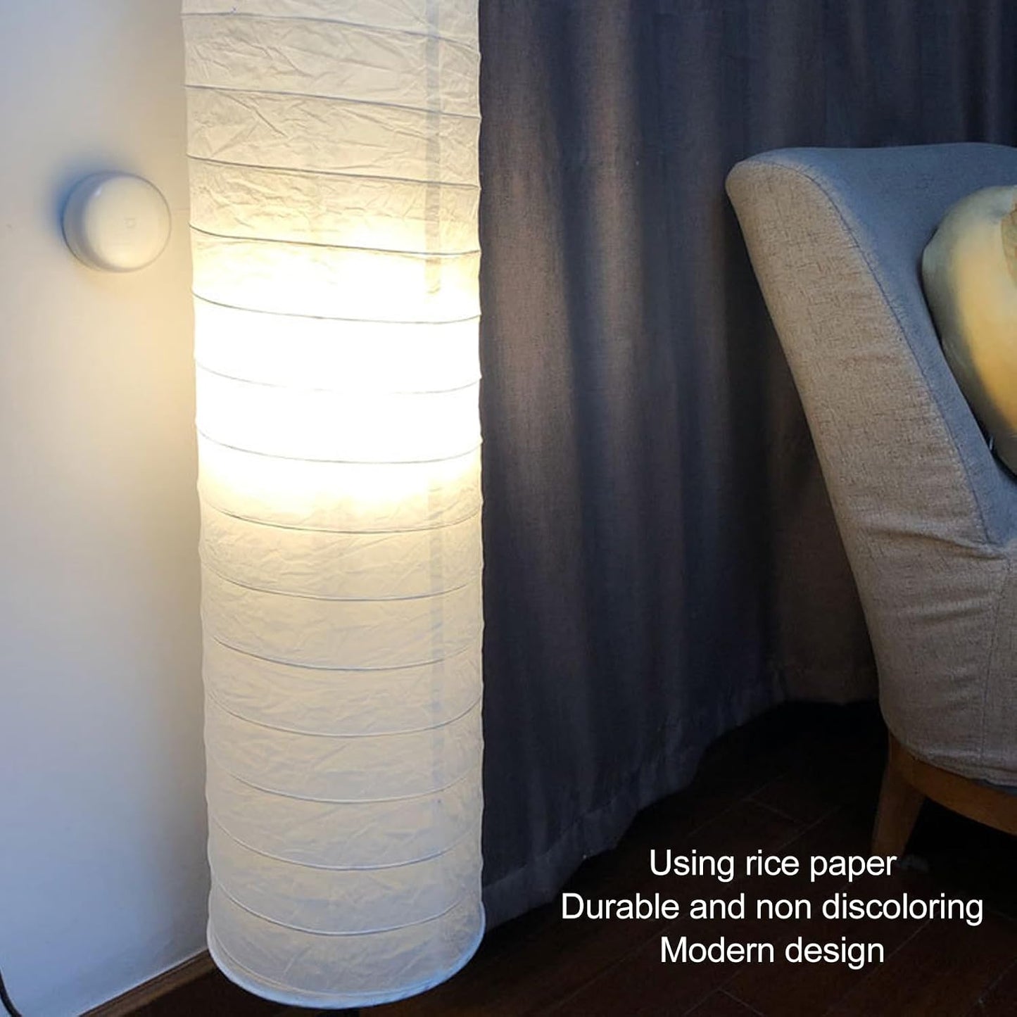 gernie Rice Paper Floor Lamp Shade, 94cm 37inch Foldable Minimalist Light Bulb Cage Guard, Colourfast Dustproof Easy Assembly Rice Paper Floor for Living Room Decor