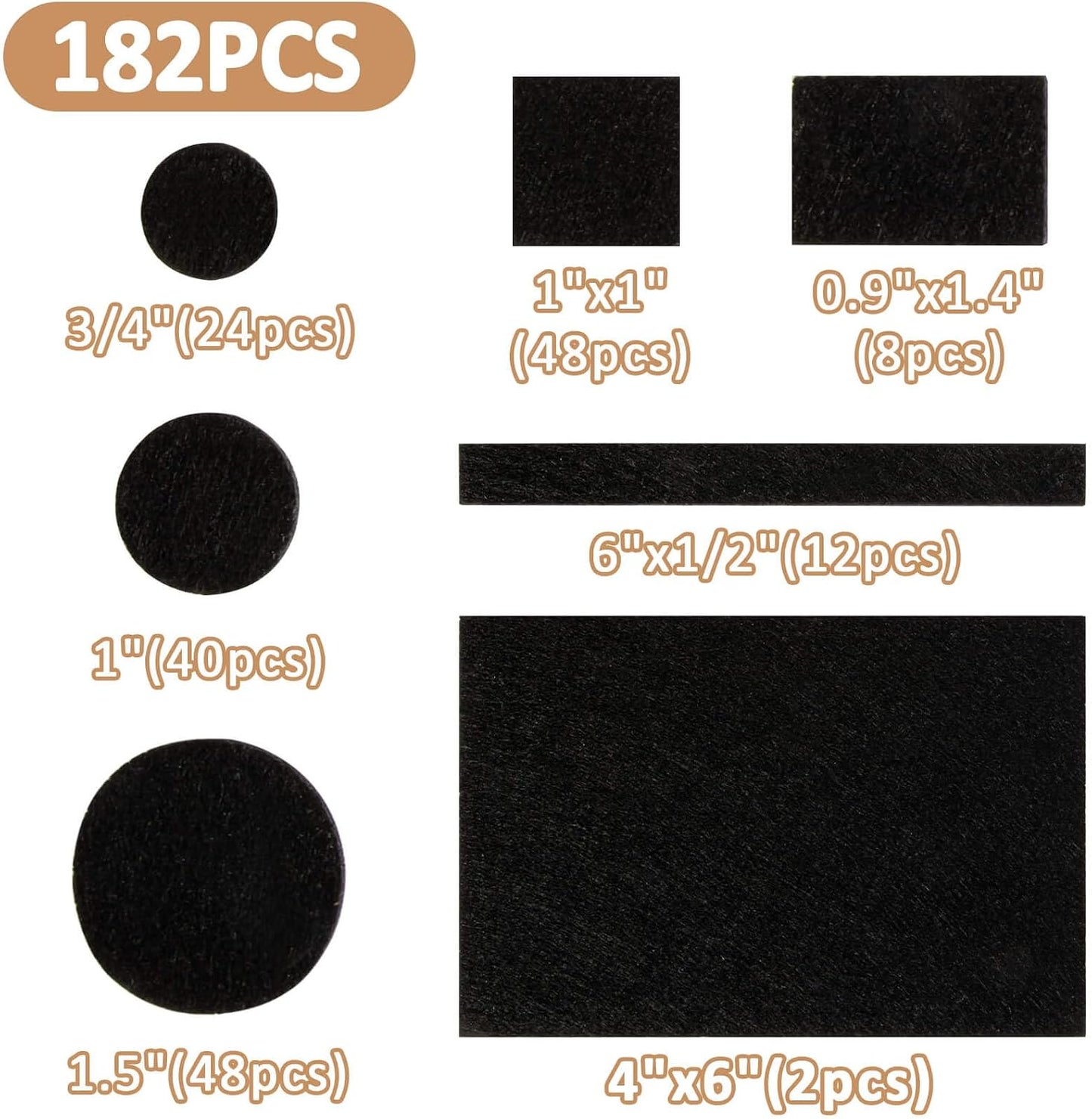 182PCS Felt Furniture Pads - Chair Leg Floor Protectors Hardwood Seven Sizes Black Felt Pads Furniture Chair Protectors Premium Furniture Feet Pads Table Leg Pads Self-Stick Design