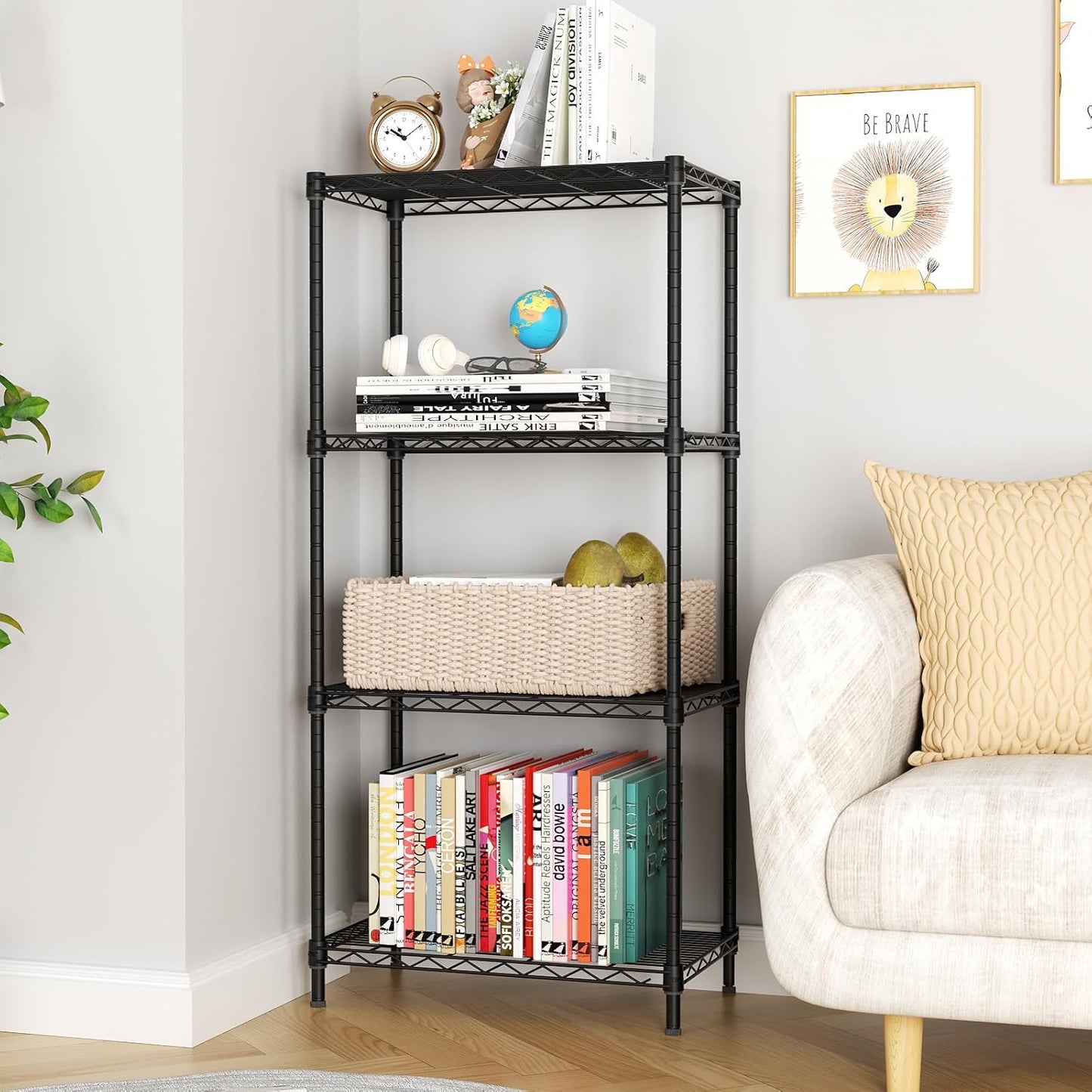 Golpart 4 Tier Adjustable Storage Shelves Metal Utility Shelf Wire Shelving Unit Organizer Rack for Home Kitchen Office Bathroom Pantry Room 12" D x 18" W x 44" H