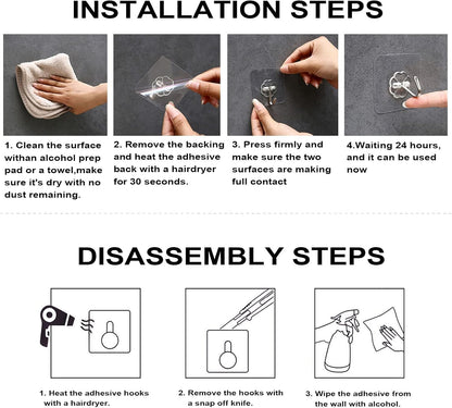 ZESLMG Adhesive Wall Hooks for Hanging, 16 Pack Self Sticky Hooks Heavy Duty 22lb Clear, Removable Shower Hook No Damage for Towel Key Coat Wreath Picture Outdoor Ceiling Bathroom Kitchen, Waterproof