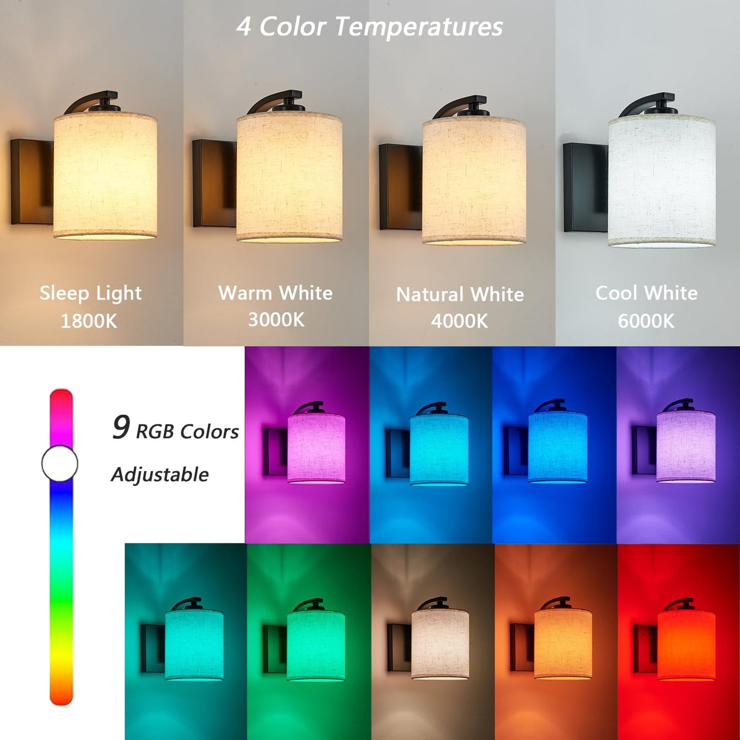 Battery Operated Wall Sconce Set of 2, Brushed Gold Rechargeable Wall Lights with Remote Control and Dimmable LED Bulbs, 13 Light Colors Wireless Wall Lamps for Bedroom Living Room Hallway (Gold)