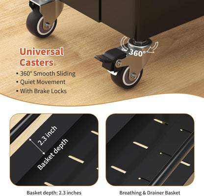 HOTEAGLE Three Tier Rolling Cart, Adjustable Width & High Adaptability | Metal Utility Storage Carts with Wheels, Ideal Storage Organizer for Livingroom, Kitchen and Bathroom