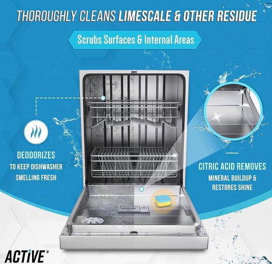 Dishwasher Cleaner Tablets, Deep Cleaning Deodorizer, Removes Limescale and Odors, Lemon Scent, 24 Count