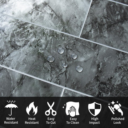 AULIGET 40-Piece Polished White Marble with Gold Peel and Stick Backsplash Wall Tiles, 3" x 12" PVC Faux Stone Stick on Tiles for Backsplash Kitchen, Bathroom, Laundry Room, Camper, Fireplace