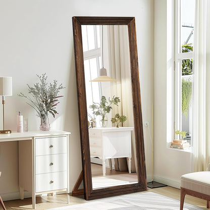 65"x22" Full Length Mirror Solid Wood Frame Floor Mirror with Stand for Living Room, Bedroom Hanging Standing or Leaning, Brown