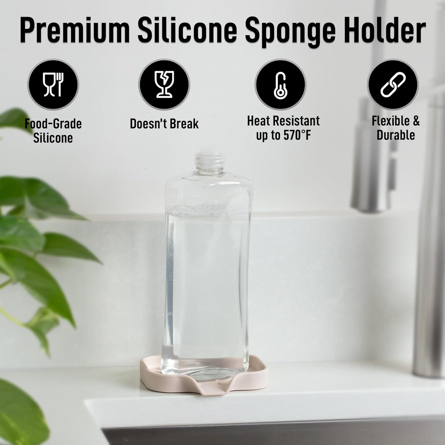 Zulay Kitchen (9x3.5in) Sponge Holder for Kitchen Sink - Flexible Heavy-Duty Multipurpose Sink Caddy - Counter Organizer for Kitchen, Bathroom, Makeup, Trinkets & More! (Grey)
