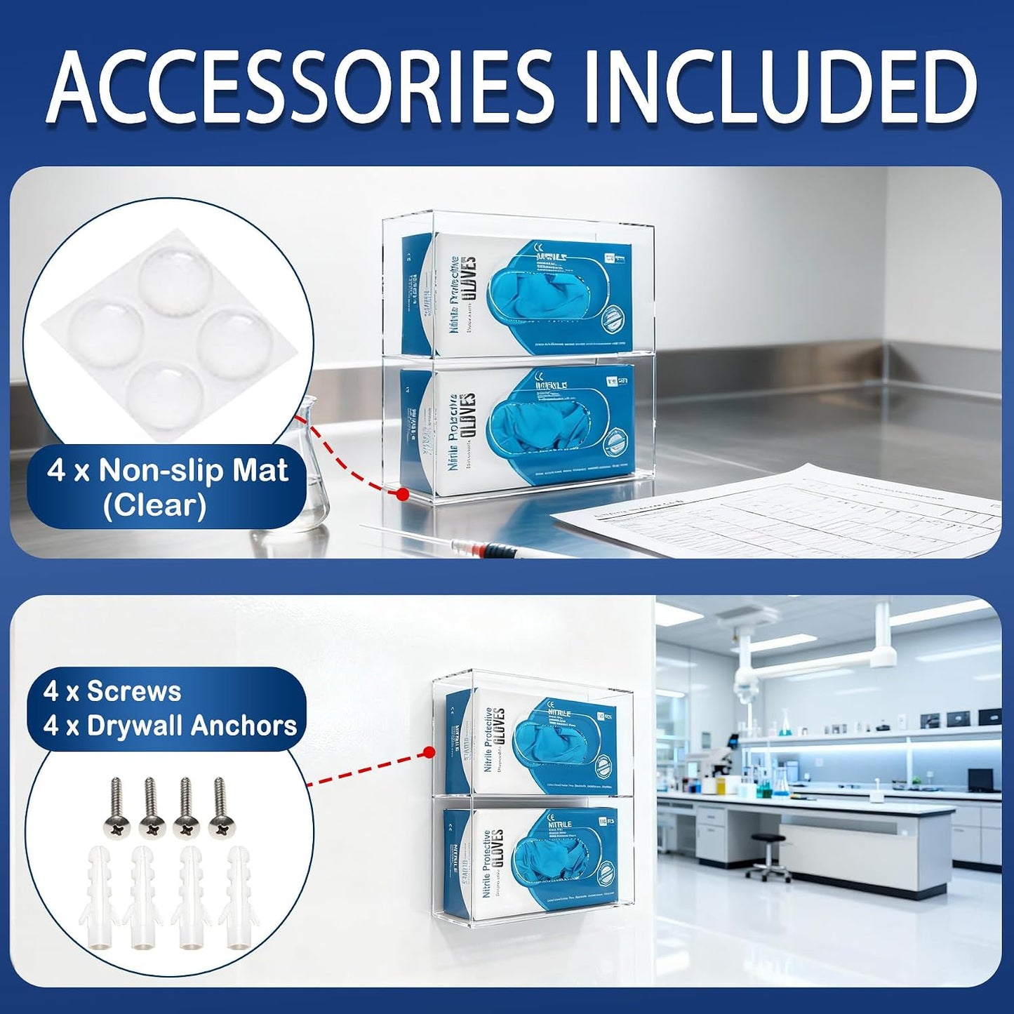 Glove Box Holder Dispenser Acrylic Single Side Loaded Clear Rack Storage Organizer for Medical, Latex