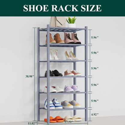 Smiry Bamboo Shoe Rack, 3 Tier Free Standing Wooden Shoe Organizer, Stackable Wood Shoe Storage Shelf for Closet, Entryway, 12 Vertical Slats, 2+1 Stack Standard Legs, 26.8"x11"x19.5", Natural