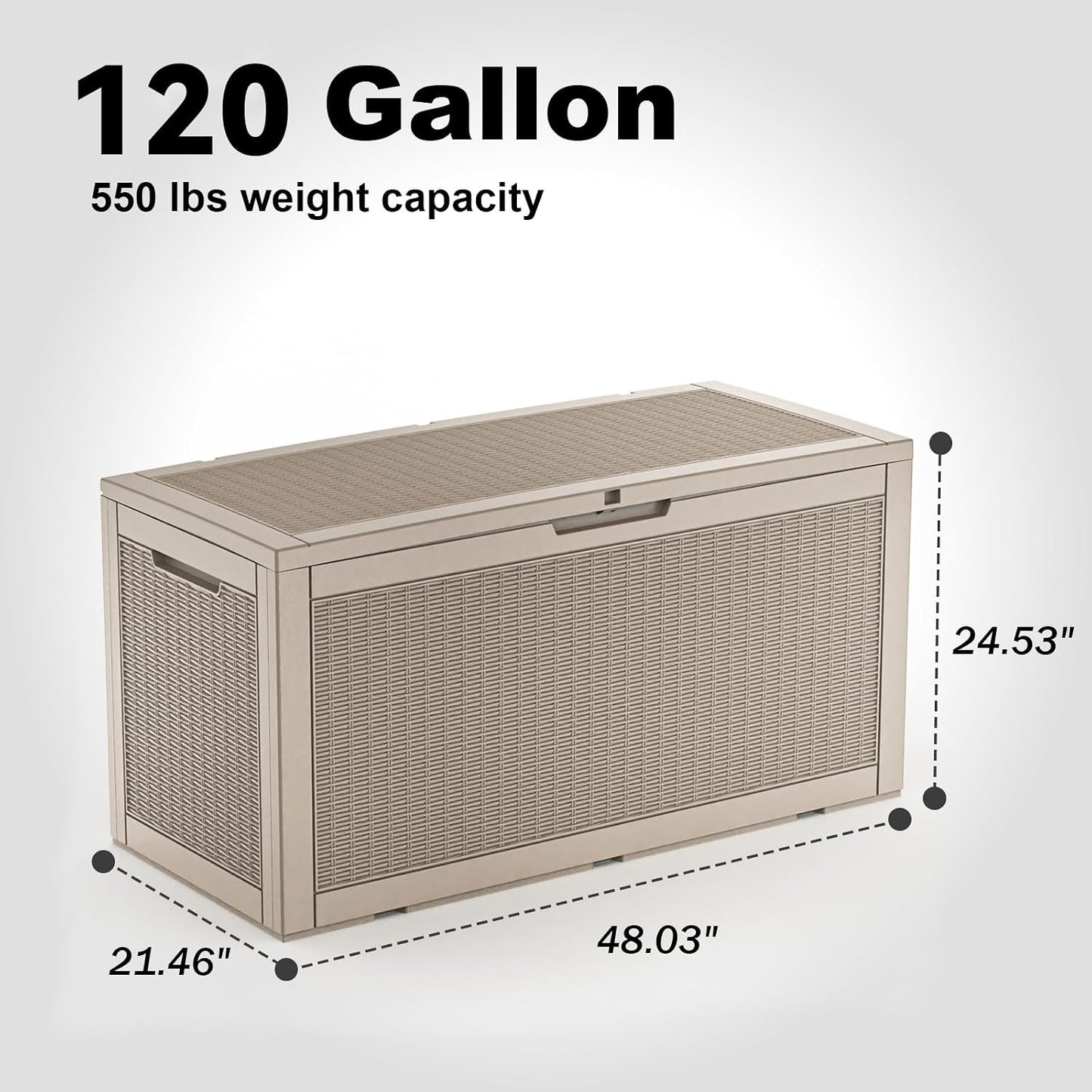 PatioZen 100 Gallon Resin Deck Box, Lockable Patio Outdoor Storage Box for Furniture, Garden Tools and Tools Storage, Waterproof Outside Storage Boxes - Black