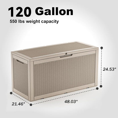 PatioZen 100 Gallon Resin Deck Box, Lockable Patio Outdoor Storage Box for Furniture, Garden Tools and Tools Storage, Waterproof Outside Storage Boxes - Black