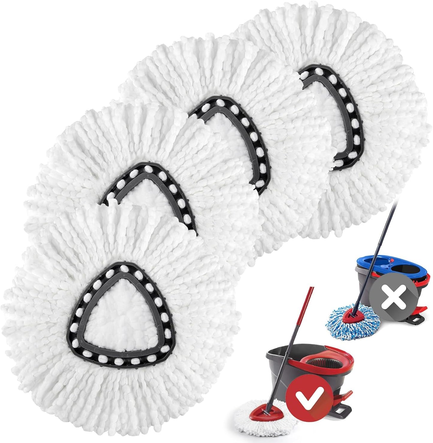 Spin Mop Replacement Head for O Cedar 2 Tank RinseClean, 4 Microfiber mop Refill, 1 Scrub Brush, 1 Mop Stick, 1 Mops Base, Deep Cleaning, 30" to 58" Mop Handle Replacement
