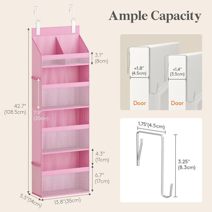 Lifewit 4 Tier Over the Door Diaper Organizer for Nursery, Large Heavy Duty Hanging Storage with 4 Mesh Side Pockets, Sturdy Back of Door Shelf for Baby Stuff Toy in Pantry, Laundry, Bathroom, Gray