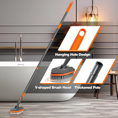 NEWE Shower Cleaner Brush, Tub Tile Scrubber with Telescopic Long Handle 56 inches, 4 Scrub Heads for Cleaning Bathroom Bathtub Floor Baseboard Sink Kitchen Toilet