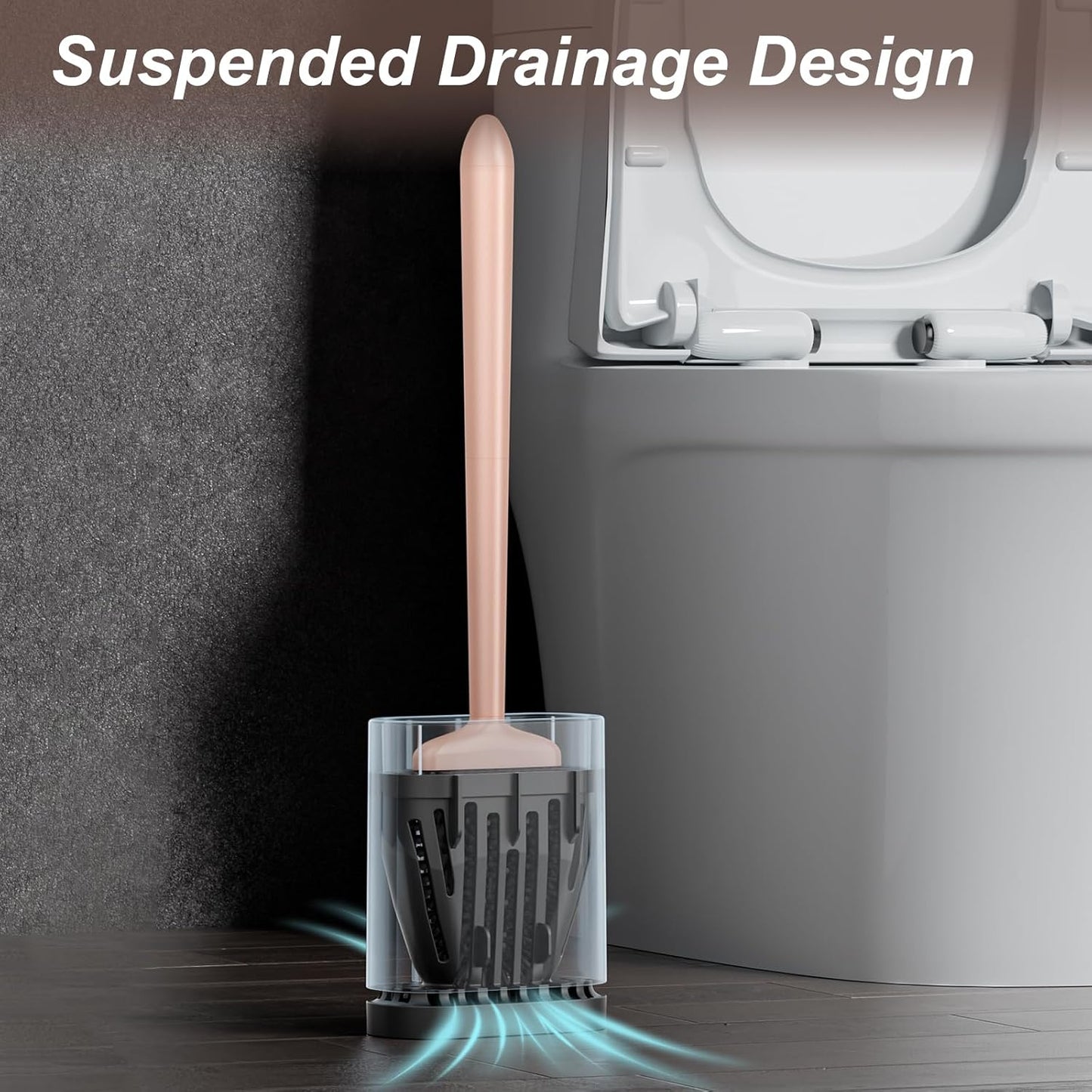 Sellemer Toilet Brush and Holder Set - Flexible Toilet Bowl Brush Head with Silicone Bristles, Compact Size for Storage and Organization, Ventilation Slots Base (1 Pack, Silver)