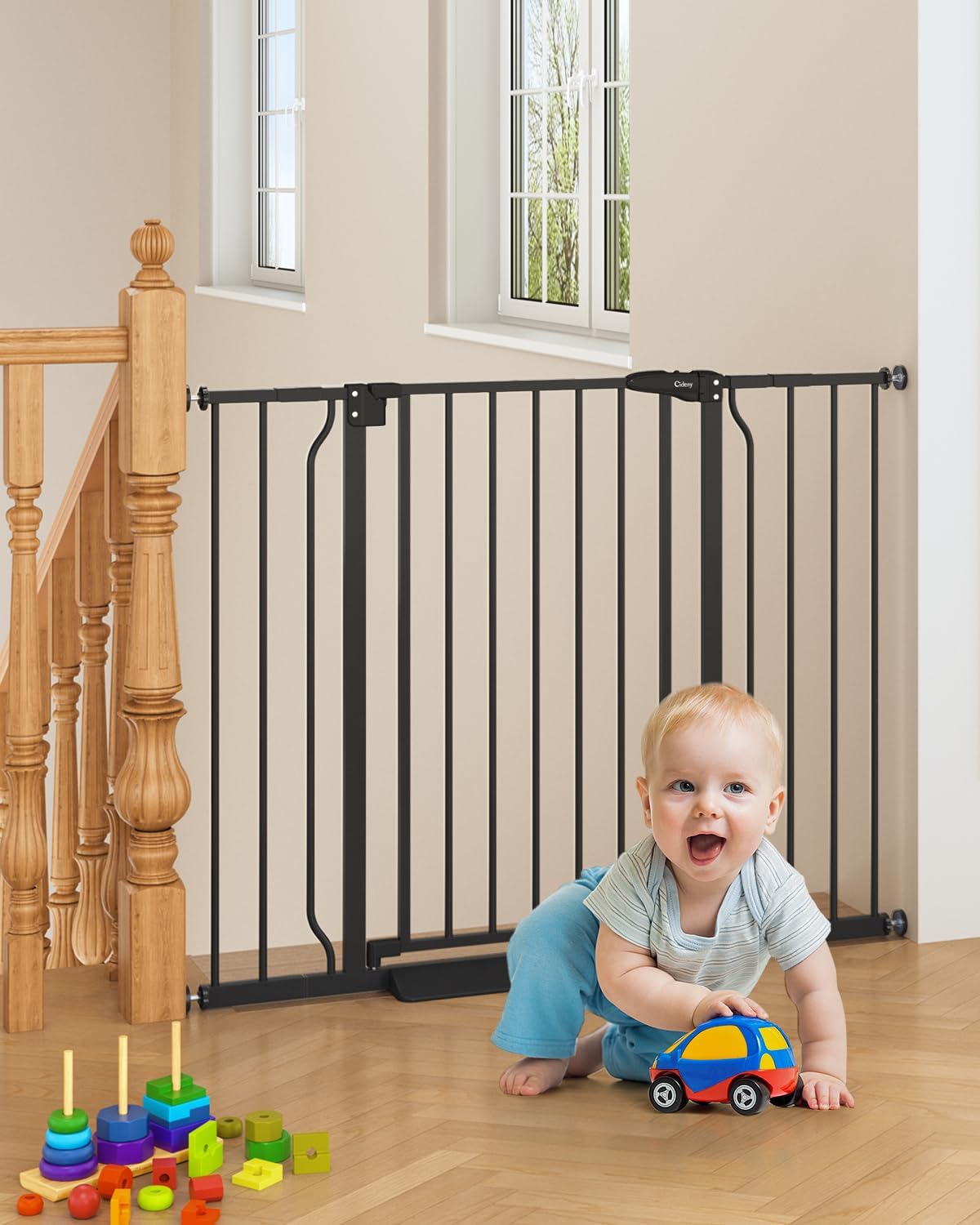 Baby Gate No Drilling, 29"-40" Auto Close Dog Gate Indoor for Doorways & Stairs, Pressure Mounted Adjustable Pet Gate, Easy Walk Through Child Gate for Children & Pets Stroller Friendly, White
