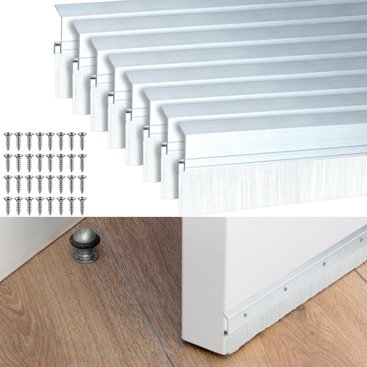 Hushee 2 Pcs 36 Inches Brush Door Sweep for Exterior, Aluminum Commercial Door Sweep Bottom All-Season Alloy Brush for Exterior and Interior Sealing Gaps Keeps Cold Air, Dust Out (White)