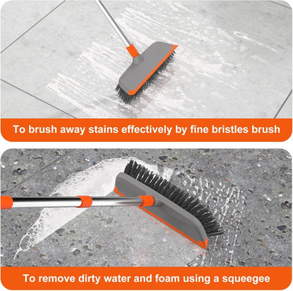 BITOPE Deck Scrub Brush with Long Handle, Heavy Duty Floor Cleaning Scrubber with Stiff Bristles Garage Concrete Cleaner Tool for Cleaning Tile Patio Outdoor Porch Indoor Kitchen Shower Bathroom