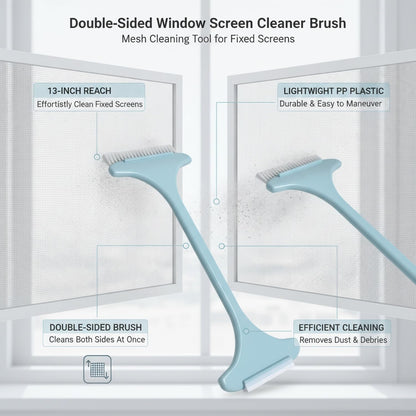 Versatile Double-Sided Screen & Glass Cleaning Brush, Multipurpose Mesh Tool for Fixed Windows, Durable PP Plastic