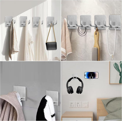 Hawsam 6 Pack Self Adhesive Wall Hooks for Hanging Heavy Duty 44LB(Max) Adhesive Towel Hooks 304 Stainless Steel Sticky Hooks for Robe Coat, Waterproof Shower Hooks for Bathroom Kitchen