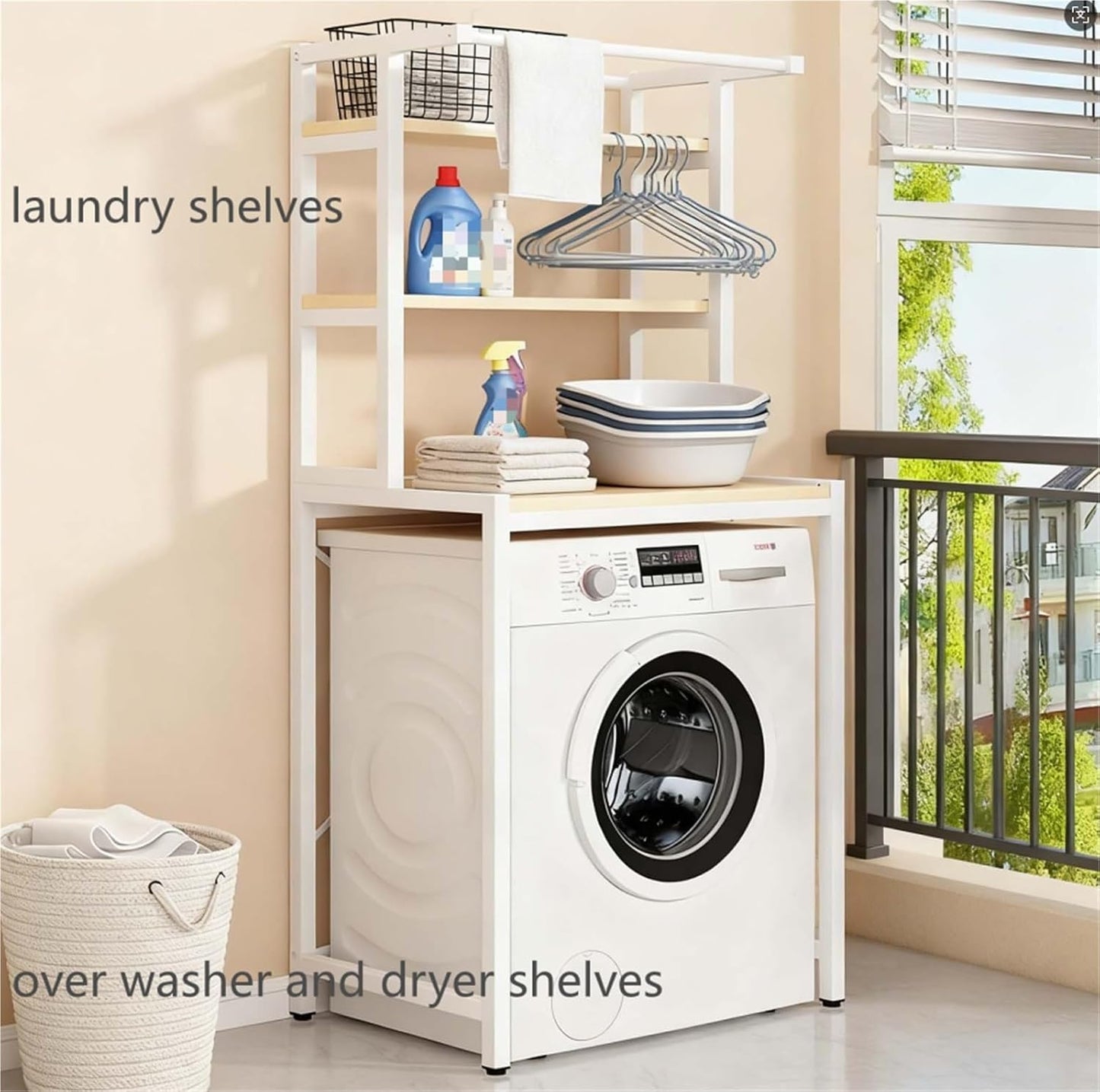 Over The Washer Storage Shelf – Space-Saving Laundry Organizer, Sturdy Bathroom Rack for Tidy Home Essentials(Black,2-T)