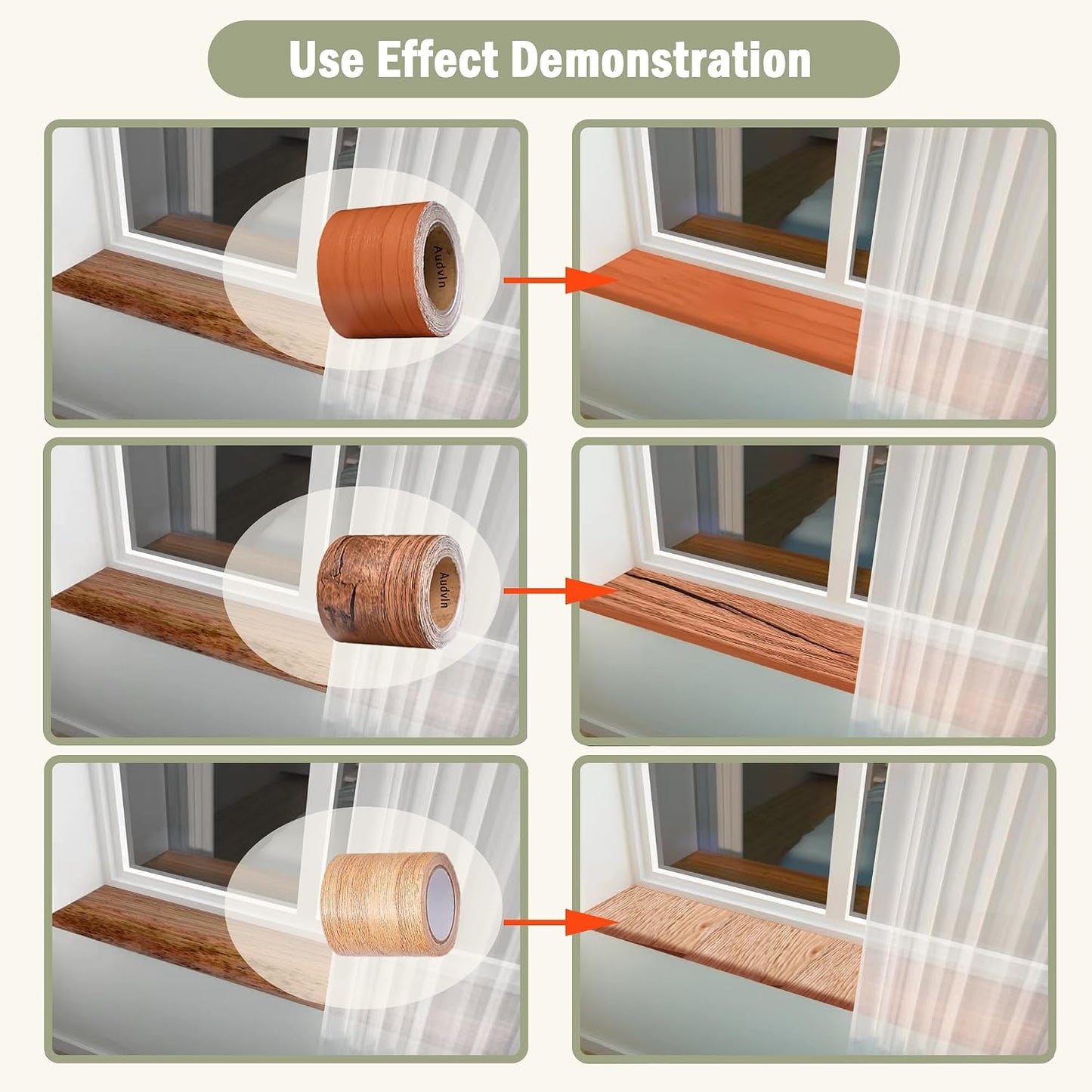 Wood Grain Repair Tape, 2" x 32ft Self Adhesive Tape for Furniture, Flooring, Cabinets, Doors, Windows, DIY Crafts - Durable, Easy to Use for Seamless Repairs