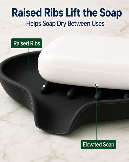 3 Pack Silicone Soap Dish with Drain, Bar Soap Holder for Shower/Bathroom, Self Draining Waterfall Soap Tray/Saver for Kitchen, Keep Soap Dry, Easy to Clean