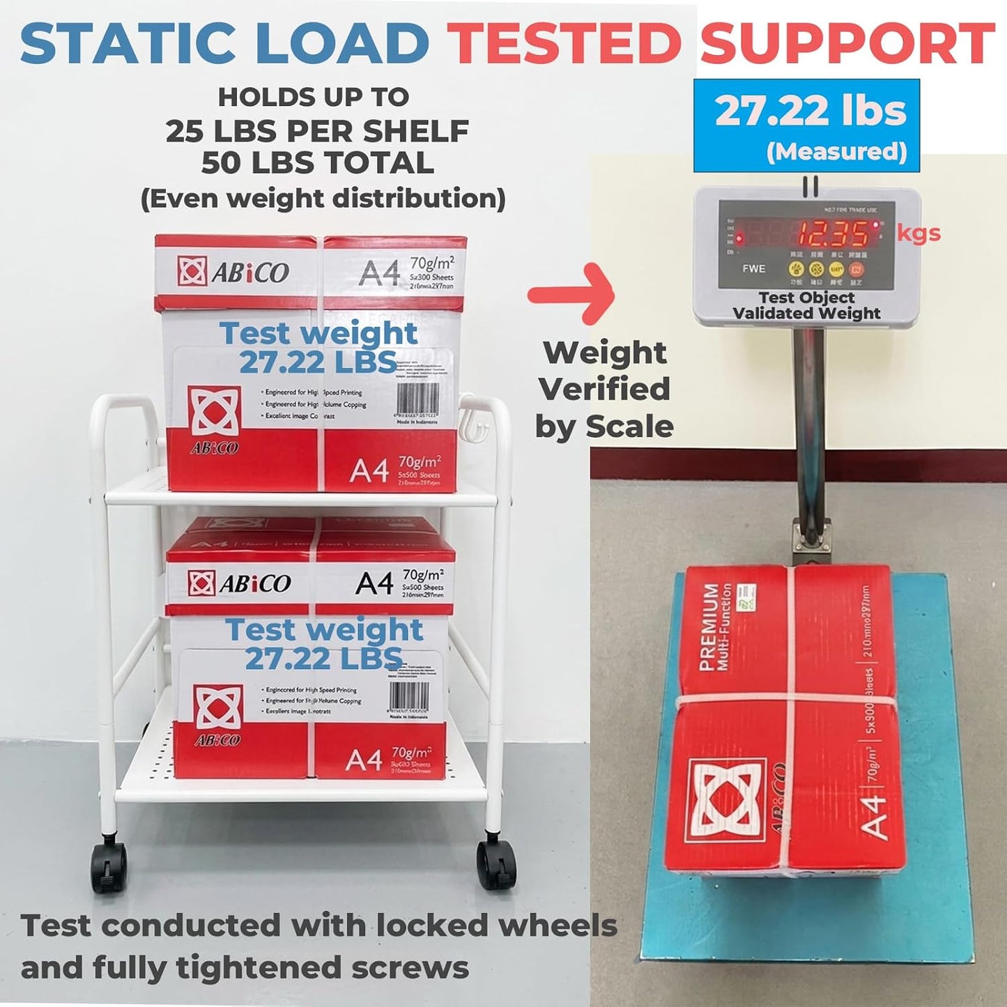 2-Tier Metal Rolling Cart, Compact Under Desk Storage Organizer | 12.2" clearance fits binders & tall bottles; anti-drop safety guard; small space mobile shelf for home, bedroom & office.