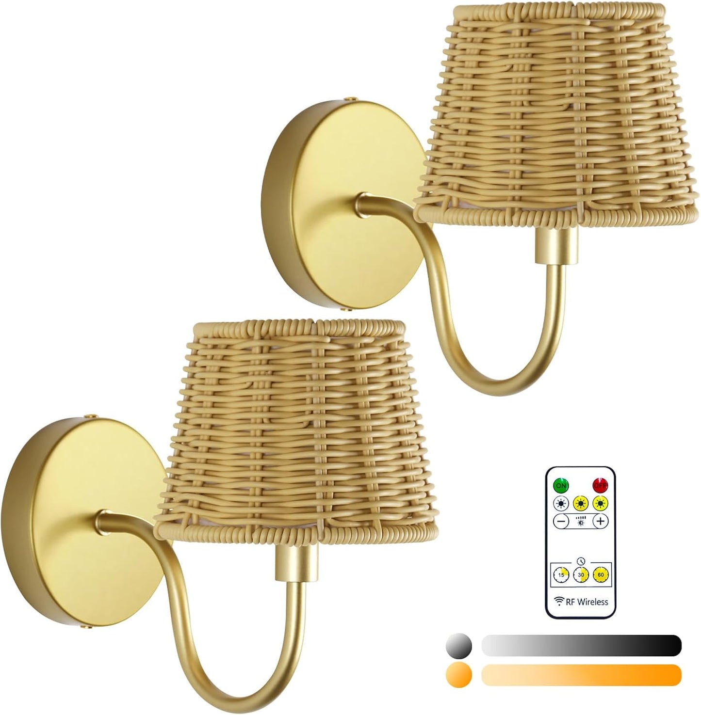 Battery Operated Wall Sconce Set of 2, Rechargeable Wireless Sconces with Dimmable Detachable Magnetic Bulbs and Remote, 3 Colors Wall Lights for Bedroom Living Room Hallway Fireplace