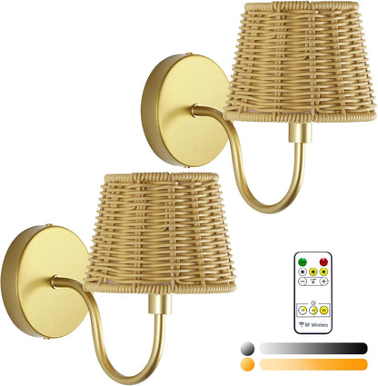 Battery Operated Wall Sconce Set of 2, Rechargeable Wireless Sconces with Dimmable Detachable Magnetic Bulbs and Remote, 3 Colors Wall Lights for Bedroom Living Room Hallway Fireplace