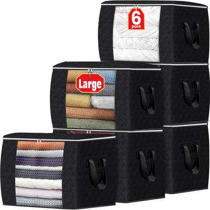 Fab totes 6 Pack Storage Bags for Clothes and Blanket, Foldable Closet Organizers and Storage with Zippers, Clear Window and Handles, Fabric Storage Bins for Sweater, Comforter, Bedding,Linen Sheets