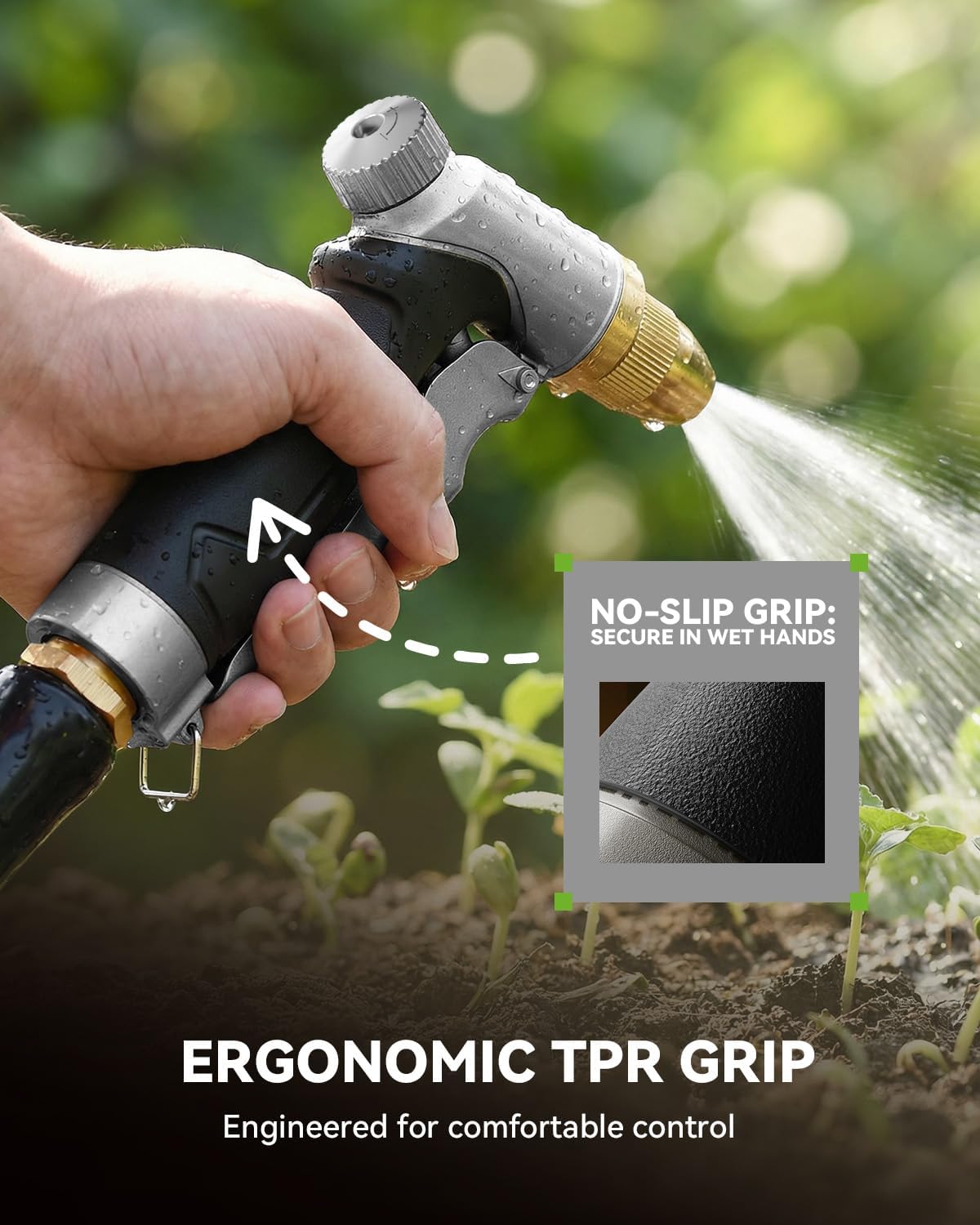 RAINPOINT Garden Hose Nozzle, 100% Heavy Duty Metal Hose Sprayer, High Pressure Water Hose Nozzle with Adjustable Spray Patterns and Flow Control for Watering Plants, Car Washing, Pet Washing, Gold