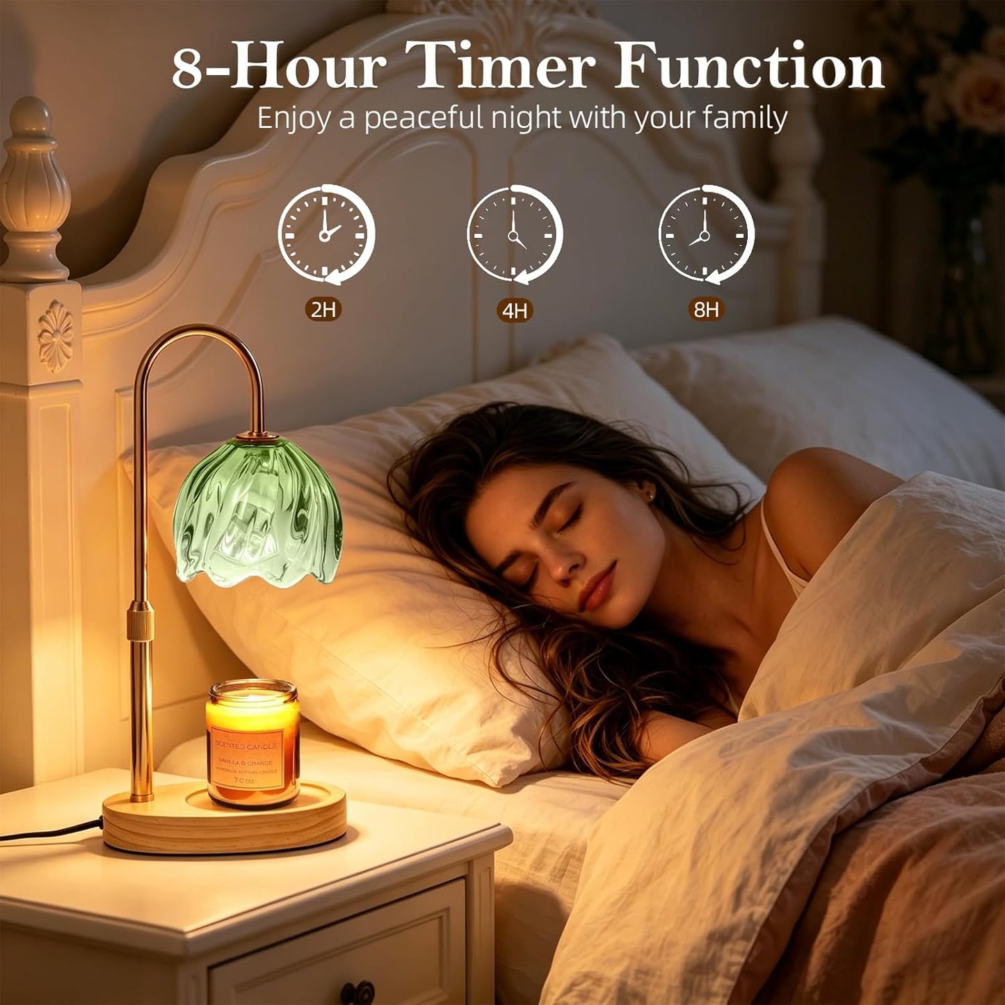 Flower Candle Warmer Lamp with Timer, Dimmable Adjustable Height Wax Melts Warmer for Jar Candles, Birthday Gifts for Women Mom, House Warming Gifts New Home, Bedroom Living Room Decor (Green)