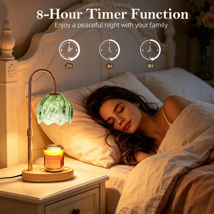 Flower Candle Warmer Lamp with Timer, Dimmable Adjustable Height Wax Melts Warmer for Jar Candles, Birthday Gifts for Women Mom, House Warming Gifts New Home, Bedroom Living Room Decor (Green)