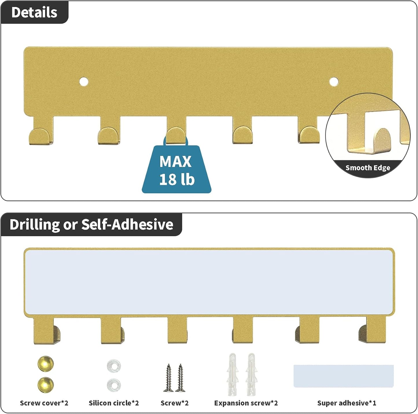 GTK Key Holder for Wall, Key Hooks with 6 Hooks, Wall Mounted Key Holder for Hallway, Self Adhesive Key Rack(White)
