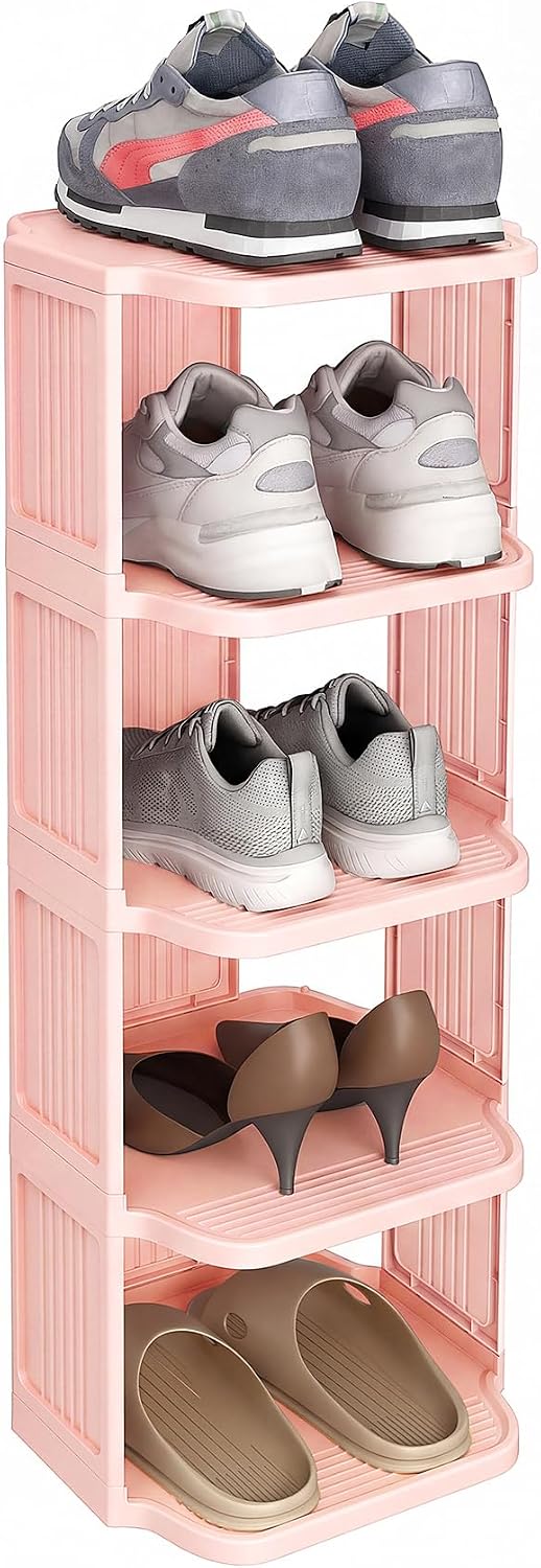 Kitstorack 8-Tier Vertical Plastic Shoe Rack, Freestanding Stackable Storage Organizer for Small Closets and Tight Spaces